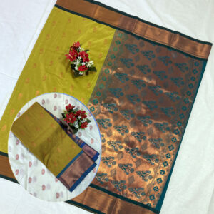 Marvelous Nath Paithani Jacquard Soft Silk Saree With Superb Blouse Piece (Gold - Turquoise)
