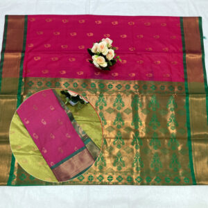 Charming Nath Paithani Jacquard Soft Silk Saree With Superb Blouse Piece (Pink - Green)