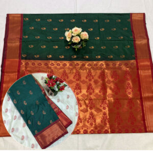 Prestigious Nath Paithani Jacquard Soft Silk Saree With Superb Blouse Piece (DeepGreen - Red)