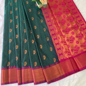 Charismatic Nath Paithani Jacquard Soft Silk Saree With Superb Blouse Piece (DeepGreen - Purple)