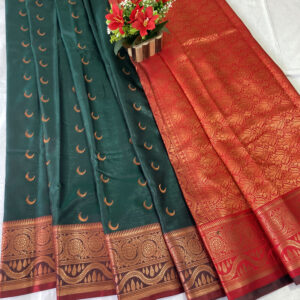 Soliciting Jacquard Chandrakor Banarasi Soft Silk Saree With Contrast Blouse Piece (DeepGreen - Red)
