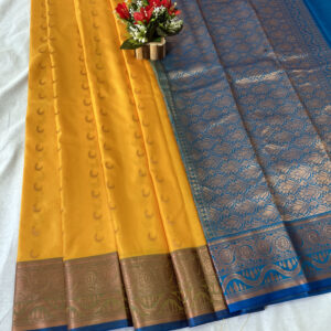 Soliciting Jacquard Chandrakor Banarasi Soft Silk Saree With Contrast Blouse Piece (LemonYellow - Turquoise)