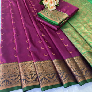 Exciting Jacquard Chandrakor Banarasi Soft Silk Saree With Contrast Blouse Piece (Voilet - Green)