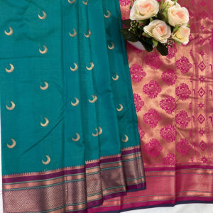 Traditional Paithani Rich Pallu Chandrakor Butta Contrast Blouse (TealGreenPurple)