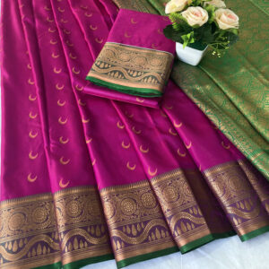 Dazzling Jacquard Chandrakor Banarasi Soft Silk Saree With Contrast Blouse Piece (Magenta - Purple)