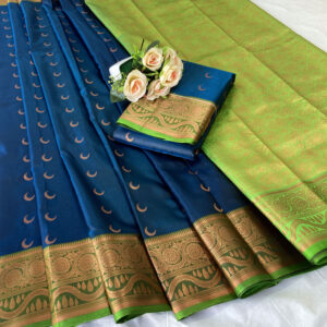 Promising Jacquard Chandrakor Banarasi Soft Silk Saree With Contrast Blouse Piece (Blue - Green)