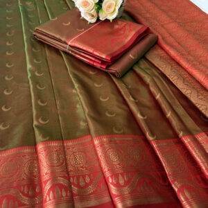Striking Jacquard Chandrakor Banarasi Soft Silk Saree With Contrast Blouse Piece (ReddishMaroon - Red)