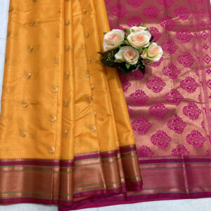 Traditional Paithani Rich Pallu Chandrakor Butta Contrast Blouse (MustardYellow Magenta)