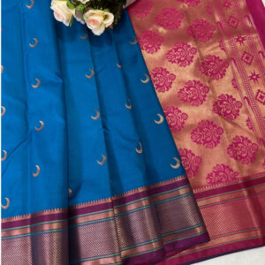 Traditional Paithani Rich Pallu Chandrakor Butta Contrast Blouse (RoyalBlue Purple)