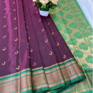 Traditional Paithani Rich Pallu Chandrakor Butta Contrast Blouse (DeepMagenta Green)