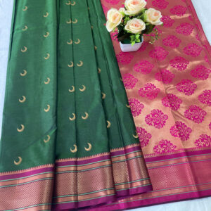 Traditional Paithani Rich Pallu Chandrakor Butta Contrast Blouse (Green Purple)